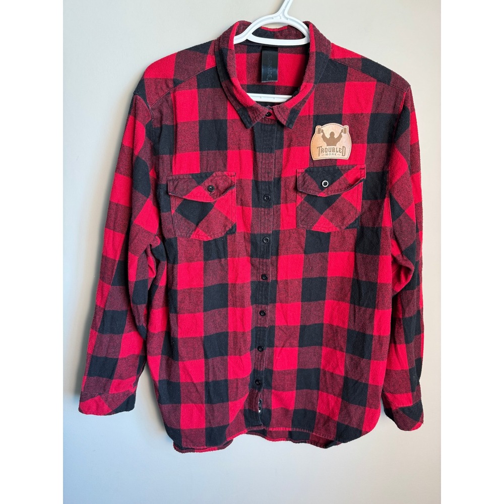 Burnside Troubled Monk Plaid Flannel Button Down Shirt L Gorpcore Lumberjack